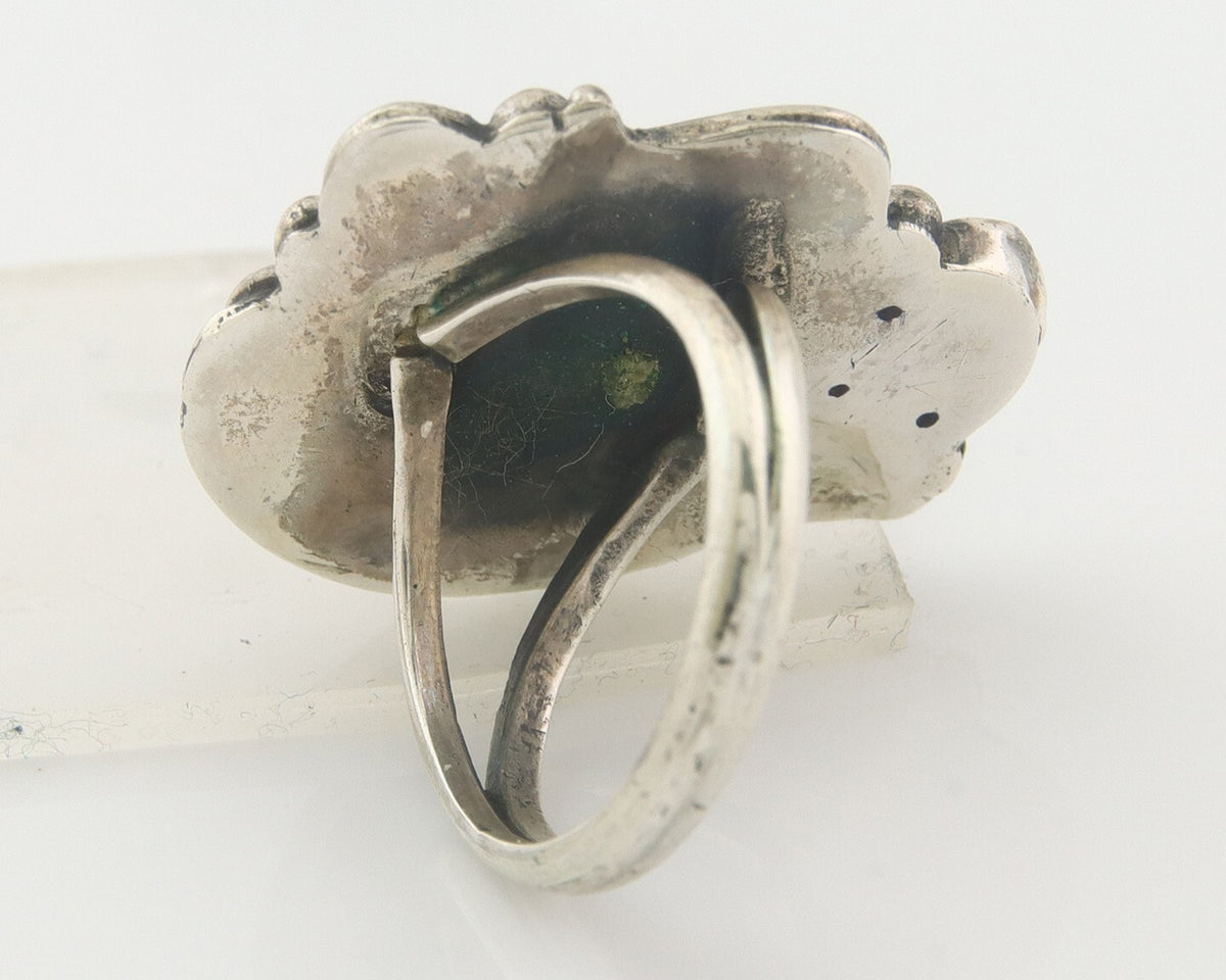 Navajo Ring 925 Sterling Natural Coral & Turquoise Native Artist C.80's Sz 6.0
