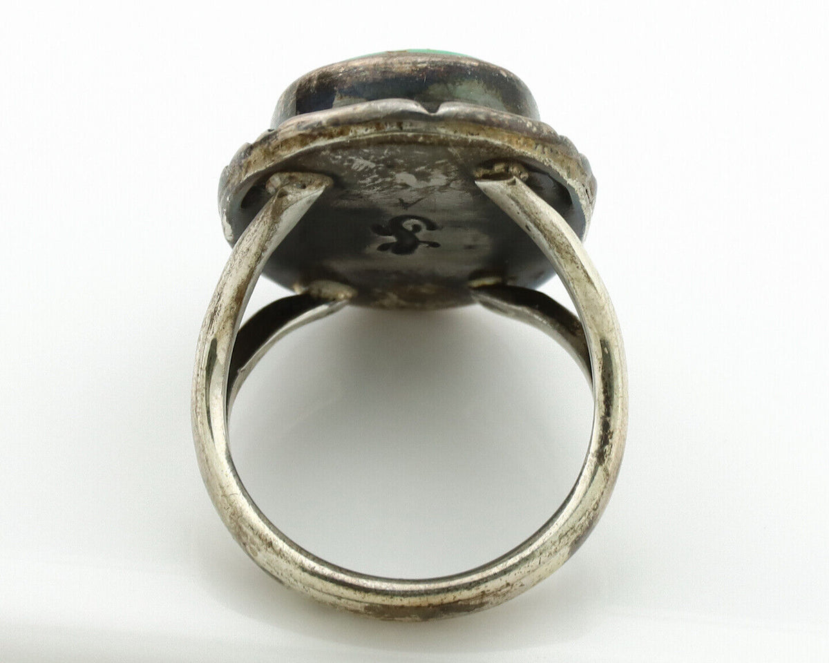 Navajo Ring .925 Silver Kingman Turquoise Artist Signed Gecko C.1980's