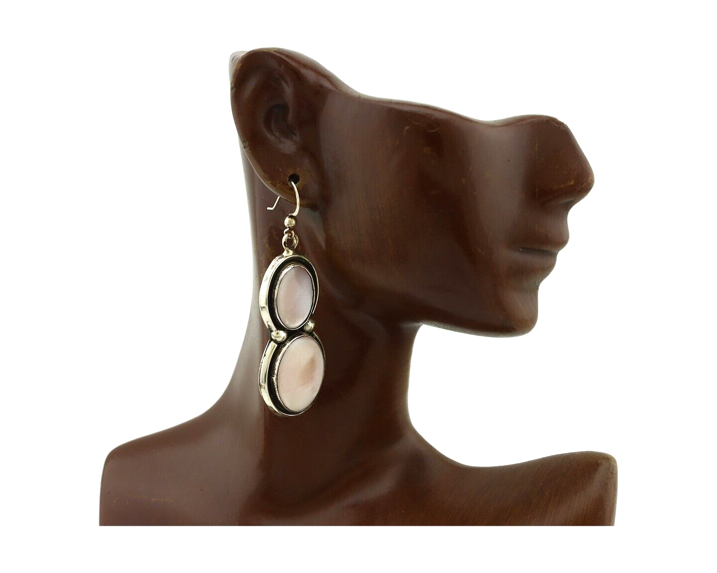 Navajo Handmade Earrings 925 Silver Pink Mussel Native American Artist C.80's