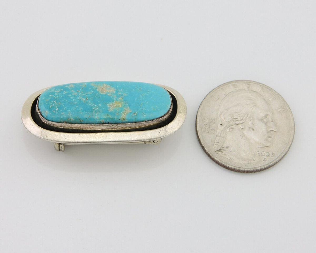 Navajo Pin Pendant 925 Silver Globe Turquoise Artist Signed Doug Zachary C.80's