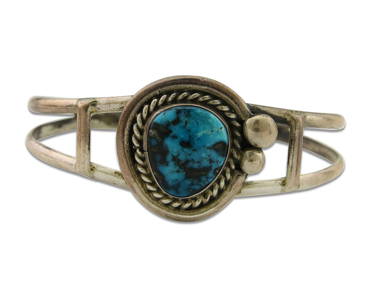 Navajo Bracelet 925 Silver Turquoise Cuff Artist Signed C.80's