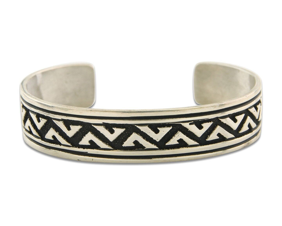 Navajo Bracelet 925 Silver Artist Signed Thomas Singer Cuff Made in the 1980's