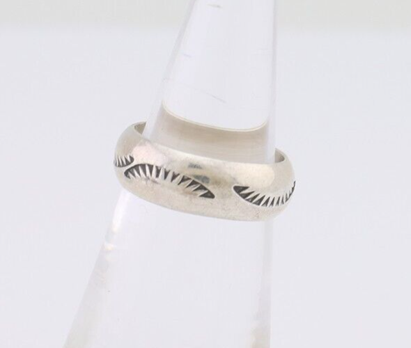 Navajo Hand Stamped Band 925 Silver 6.0 mm Signed Larry Chavez Size 5.0 C.80's