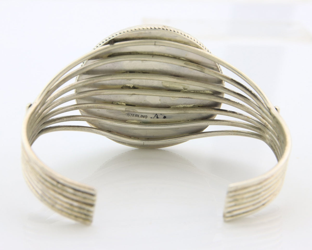 Navajo Cuff Bracelet Sterling Silver Malachite Vintage Signed A Whitegoat