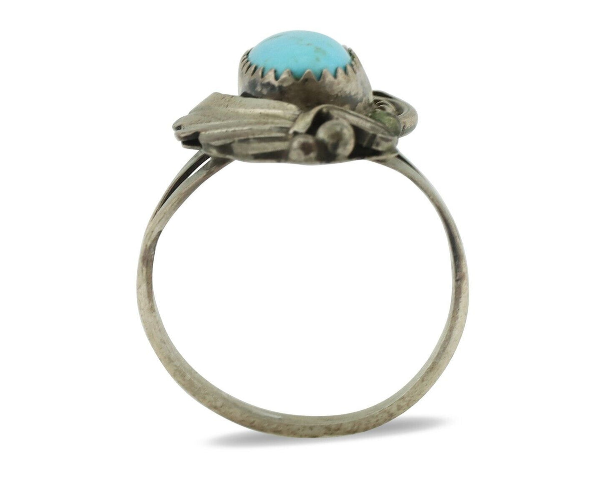 Navajo Ring .925 Silver Sleeping Beauty Turquoise Native American Artist C.80's
