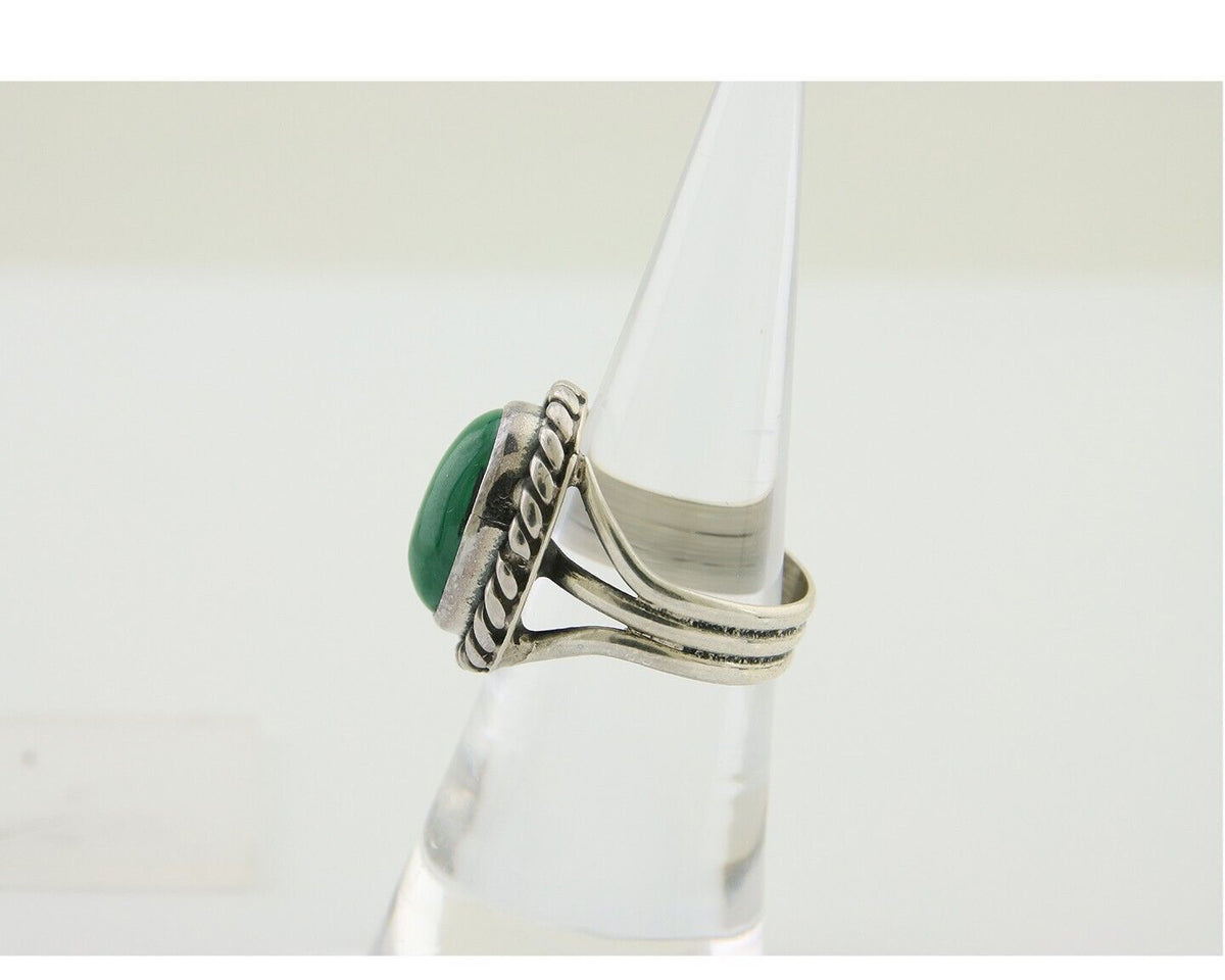 Navajo Ring 925 Silver Natural Malachite Native American Artist C.80's