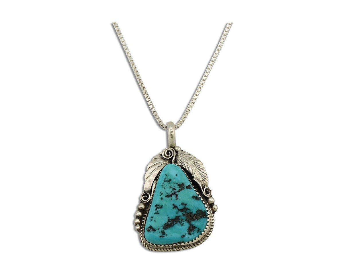 Navajo Necklace Pendant 925 Silver Blue Turquoise Signed Justin Morris C.80's