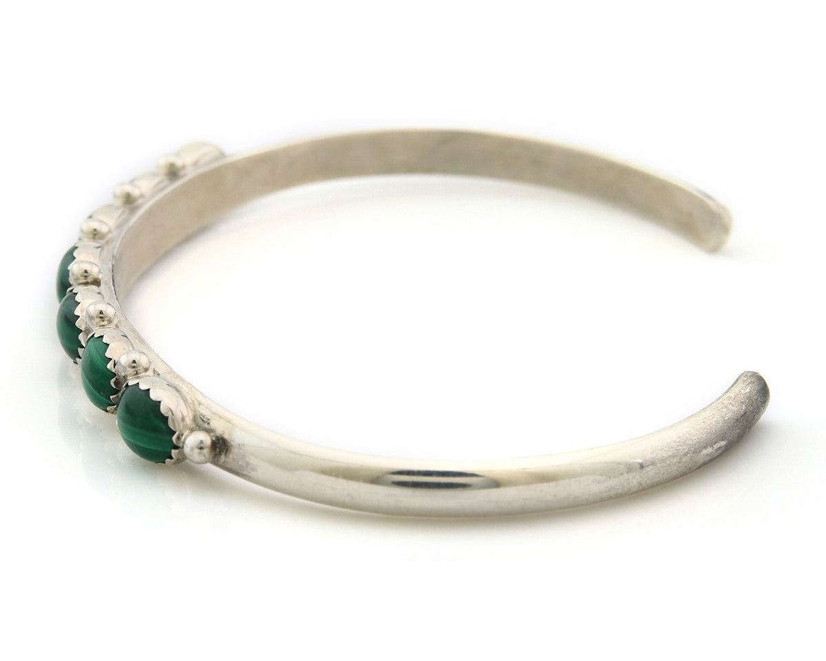 Navajo Cuff Bracelet Sterling Silver Natural Malachite Vintage Signed SS