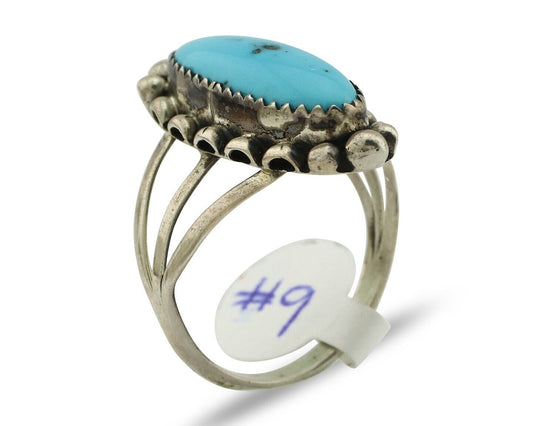 Navajo Ring .925 Silver Sleeping Beauty Turquoise Artist Signed SC C.80's