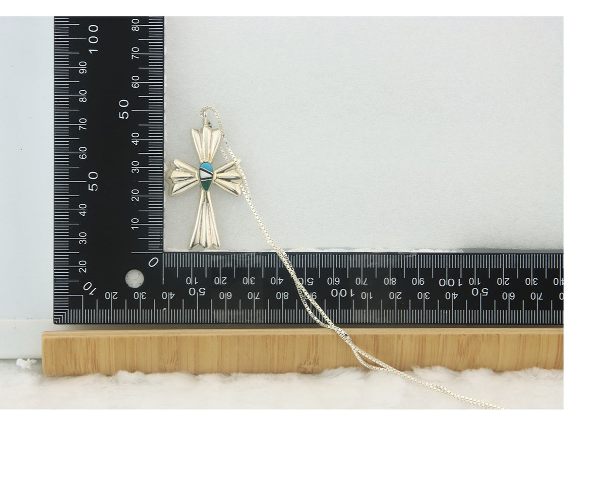 Navajo Cross Necklace Sterling Silver Authentic Natural Gemstones Signed M