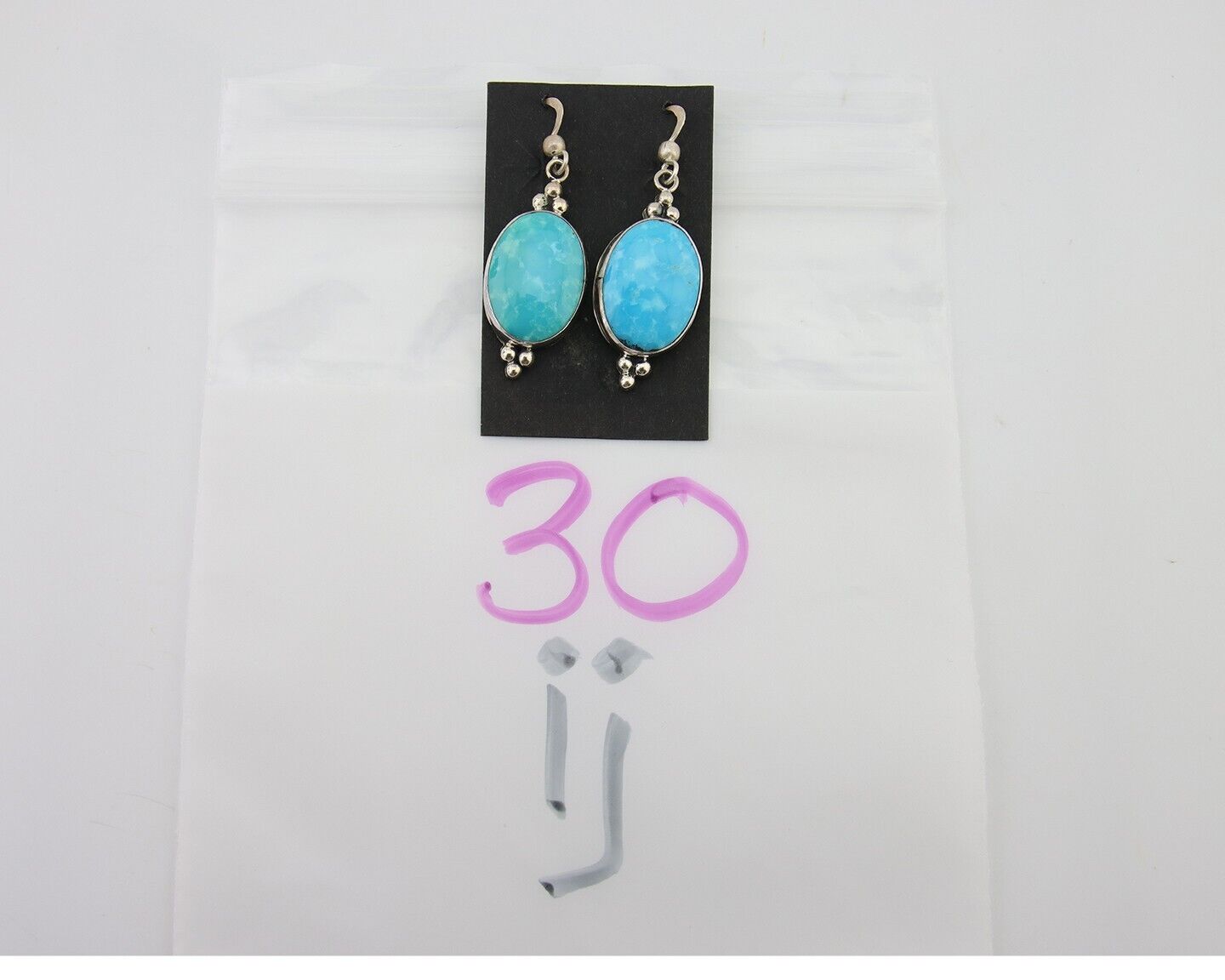 Navajo Dangle Earrings 925 Silver Natural Turquoise Native American Artist C80s