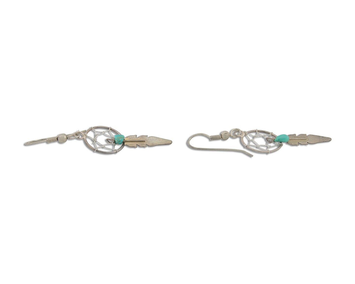 Navajo Dangle Dream Catcher Earrings 925 Silver Blue Turquoise Native Artist C80