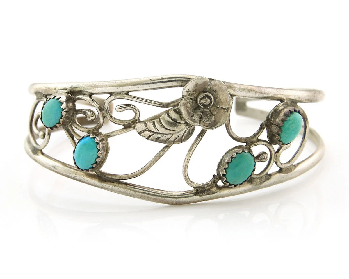 Navajo Cuff Bracelet Sterling Silver Turquoise Vintage Signed EG