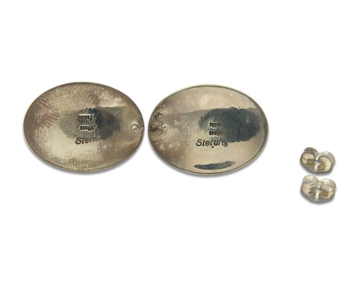 Navajo Earrings 925 Silver Handmade Natural Turquoise Signed Wilson Padila C80s