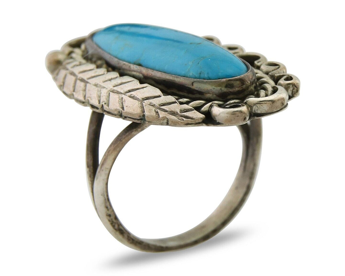 Navajo Ring .925 Sterling Blue Turquoise Artist Signed R Yazzie C.80's
