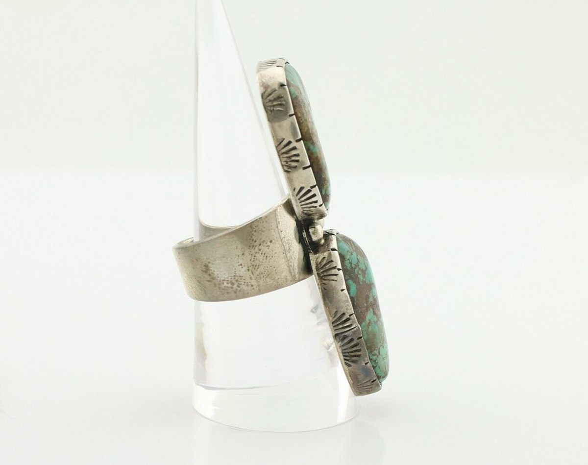 Navajo Ring 925 Silver Natural Green Turquoise Artist Signed M Guerro C.80's