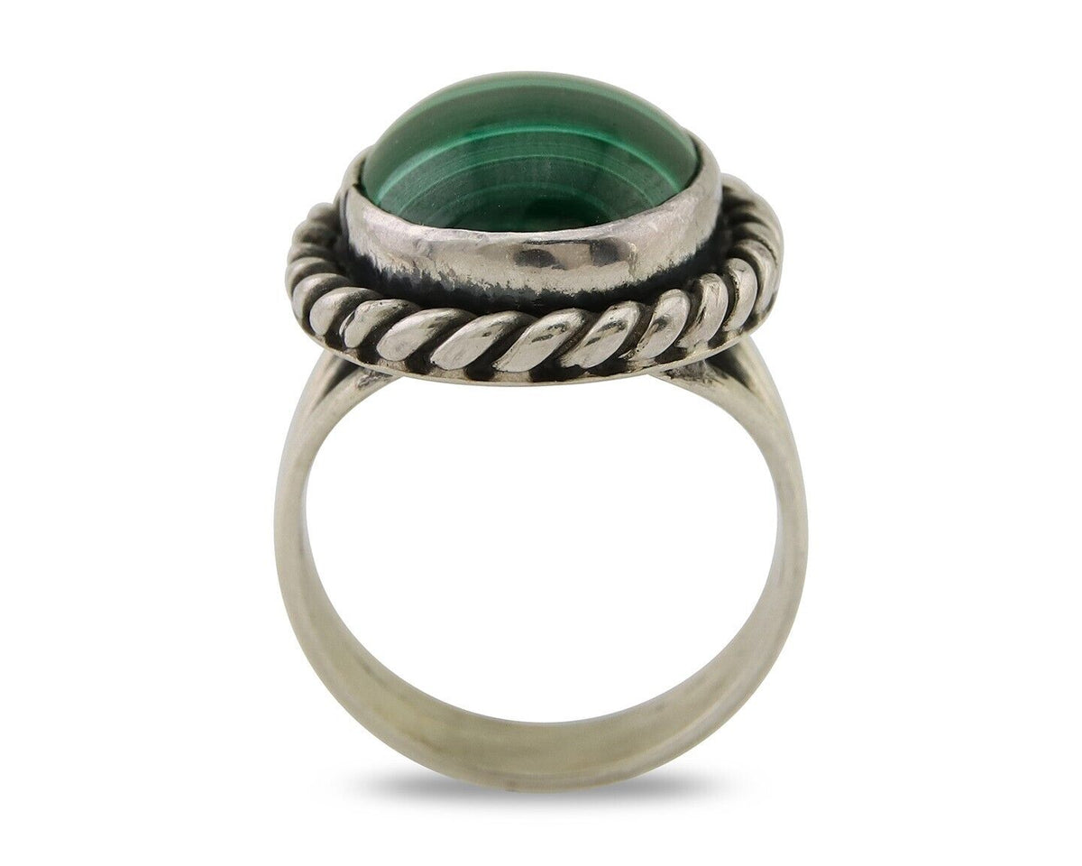 Navajo Ring 925 Silver Natural Malachite Native American Artist C.80's
