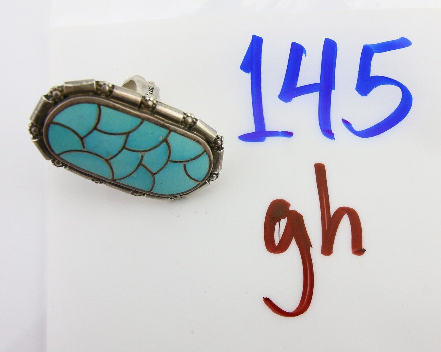Navajo Ring 925 Silver Blue Turquoise Signed CL Haloo C.90's