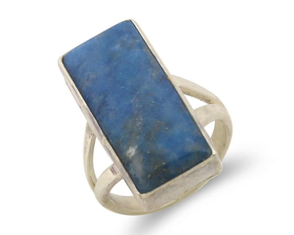 Navajo Ring 925 Sterling Lapis Handmade Native Artist C.80's Size 6.0