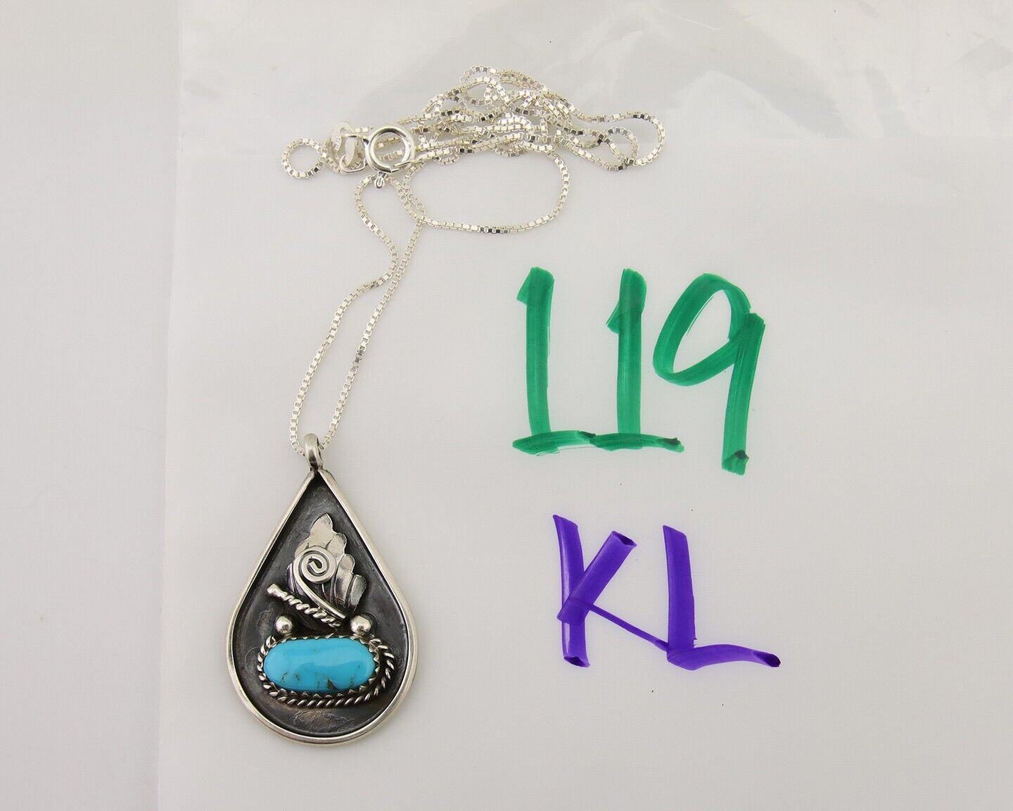 Navajo Necklace 925 Silver Natural Blue Turquoise Artist Signed JASON BAHE C.80s