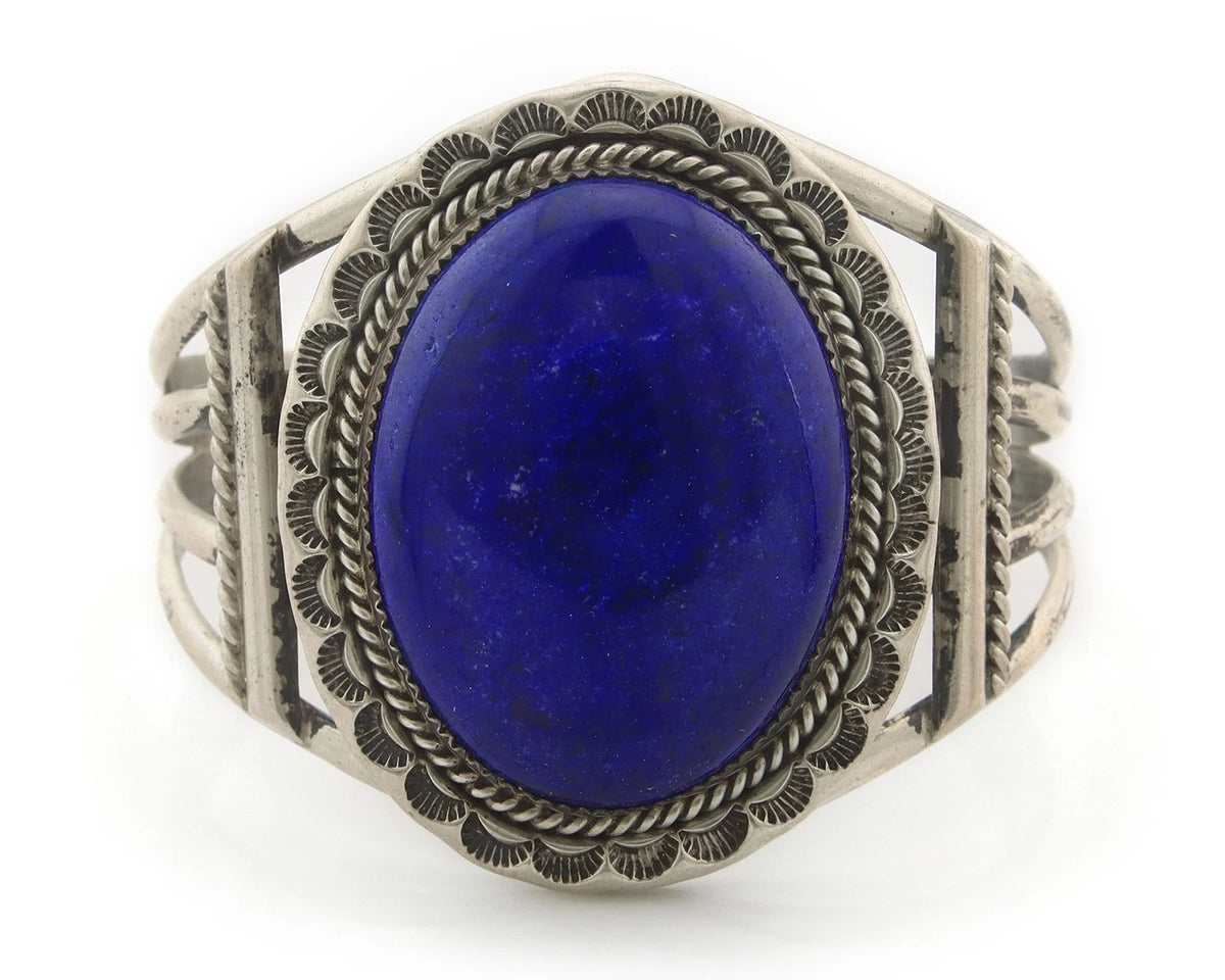 Navajo Cuff Bracelet Sterling Silver Natural Lapis Vintage Signed J Nelson
