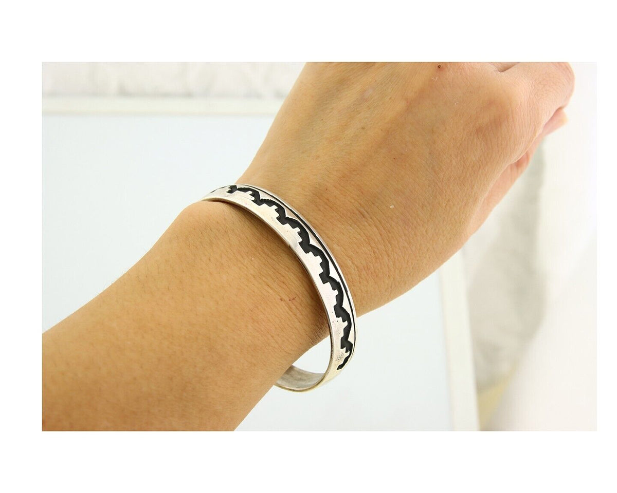 Navajo Bracelet 925 Silver Handmade Cuff Artist Signed Tom Billie C.80's