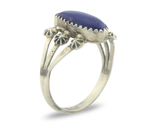 Navajo Ring 925 Sterling Natural Lapis Handmade Native Artist C.80's