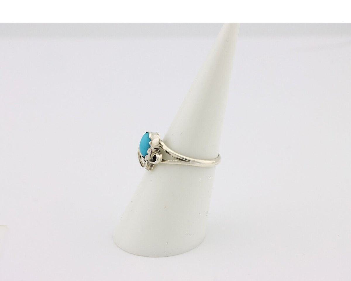 Navajo Ring .925 Silver Sleeping Beauty Turquoise Native American Artist C.80's