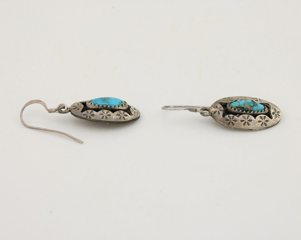 Navajo Dangle Earrings 925 Silver Natural Blue Turquoise Artist IJC C.80's