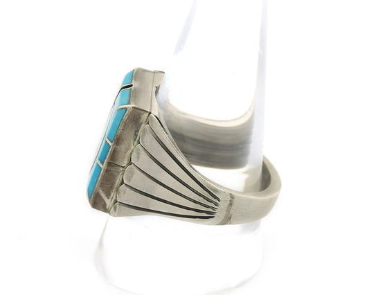 Men Navajo Ring Sterling Silver Turquoise Vintage Signed Norman Lee Size 11.25
