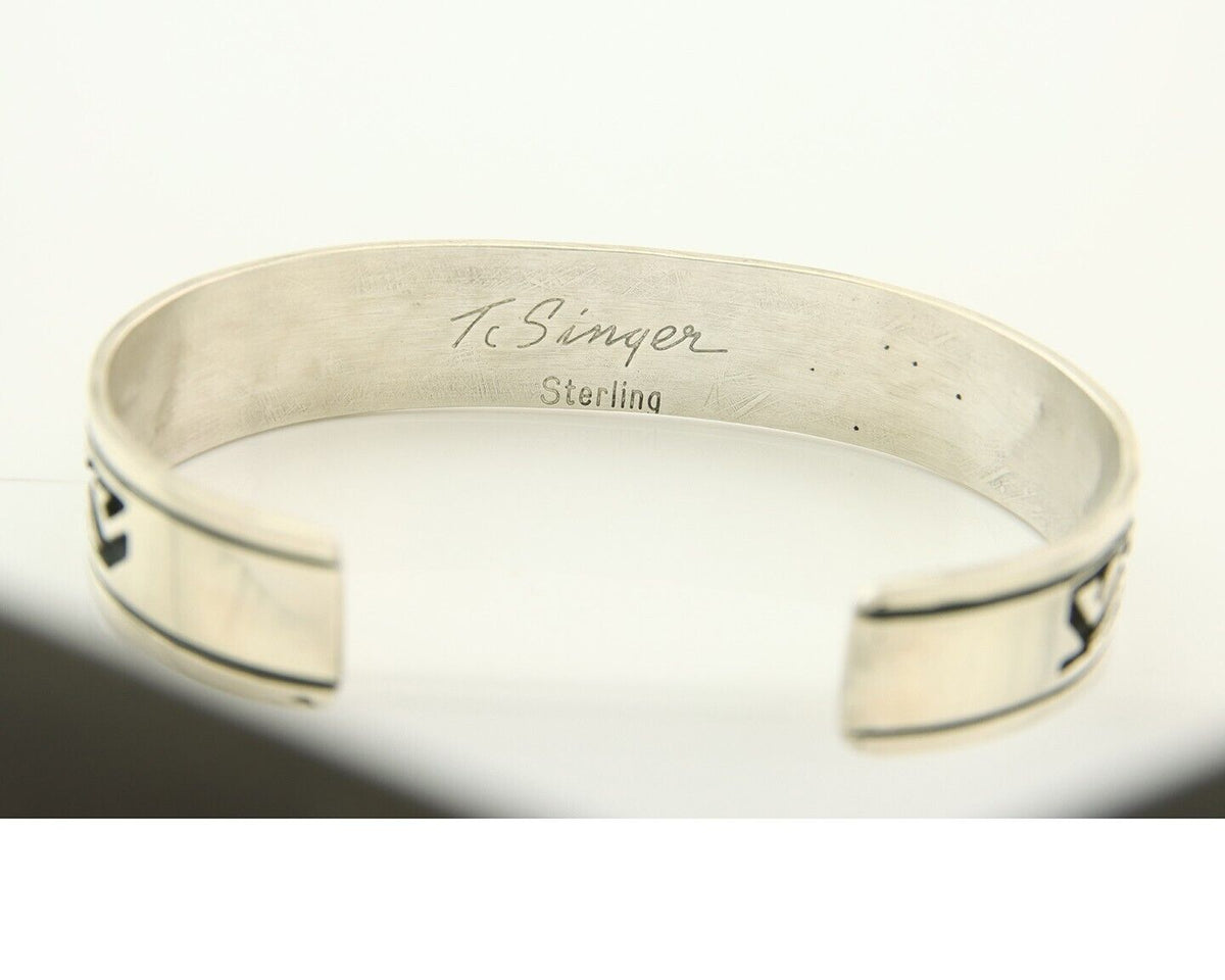 Mens's Navajo Bracelet 925 Silver Artist Signed Thomas Singer Cuff Made 1980's