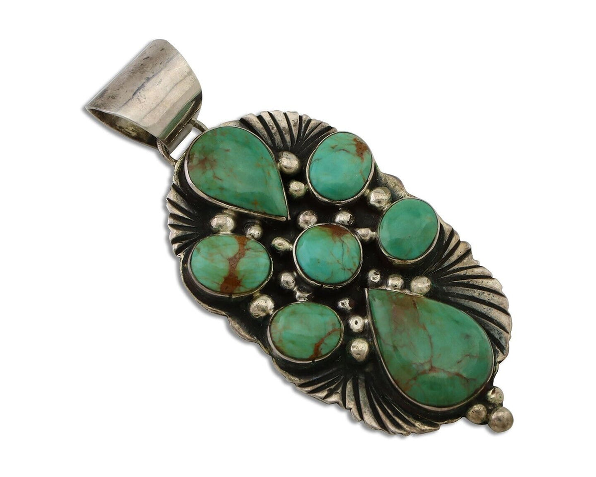 Navajo Turquoise Pendant 925 Silver Artist Signed LJ C.80's