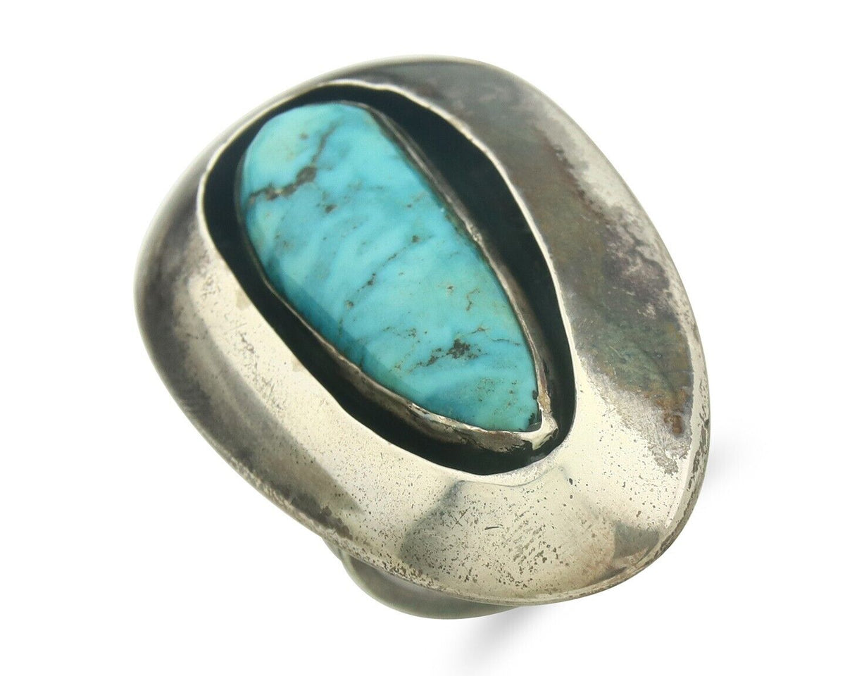 Navajo Ring 925 Sterling Turquoise Handmade Signed EDDIE C.80's Size 10.25
