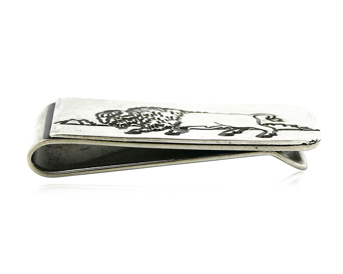 Navajo Money Clip .925 Silver & Nickle Hand Stamped Artist Native C.80's-90's