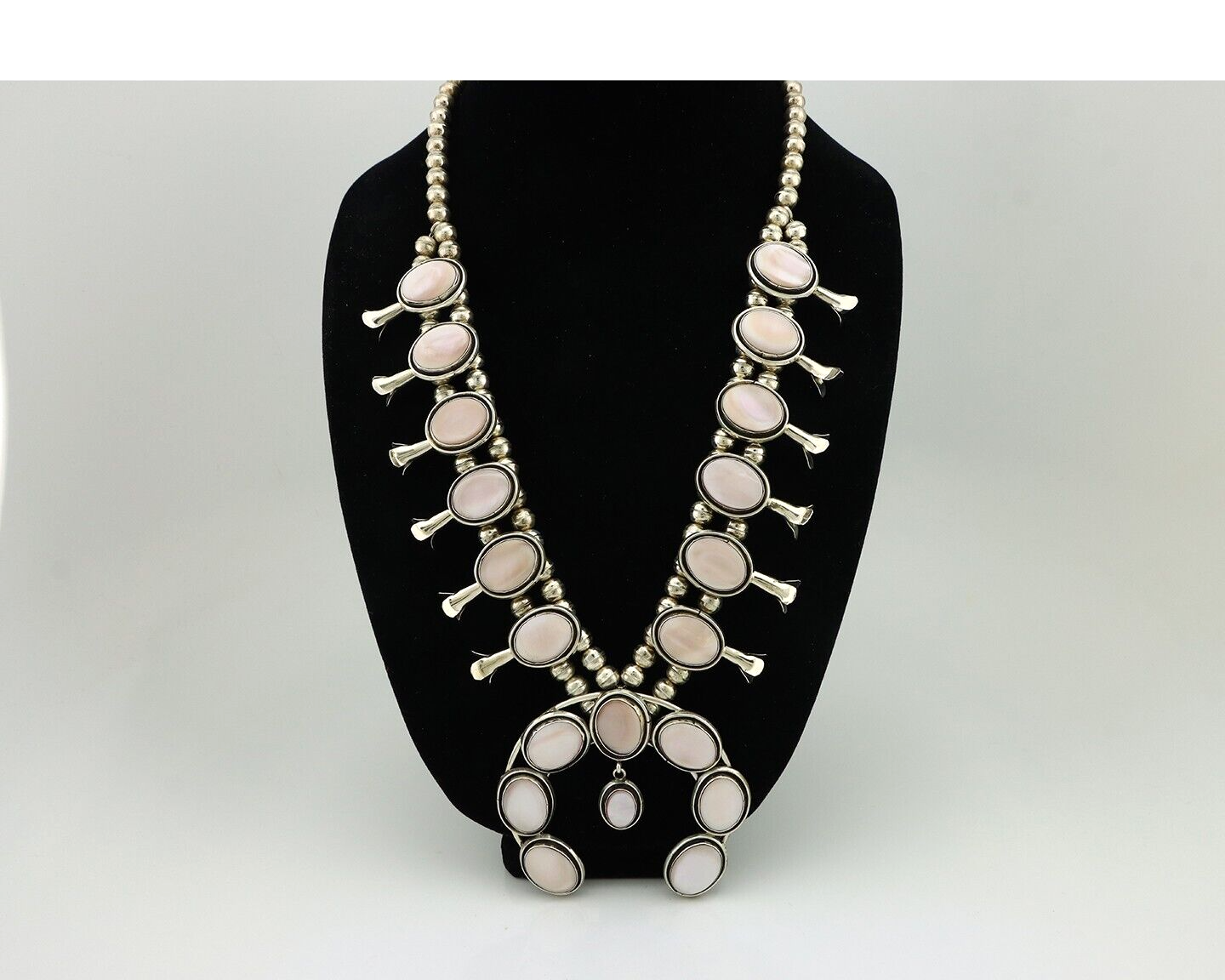 Navajo Squash Necklace 925 Silver Natural Pink Mussel Native American Artist C80