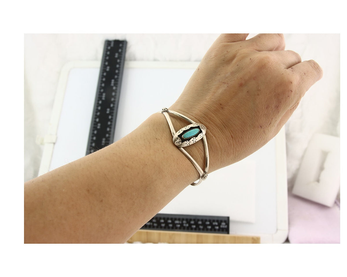Vintage Navajo Bracelet 925 Silver Blue Turquoise Handmade