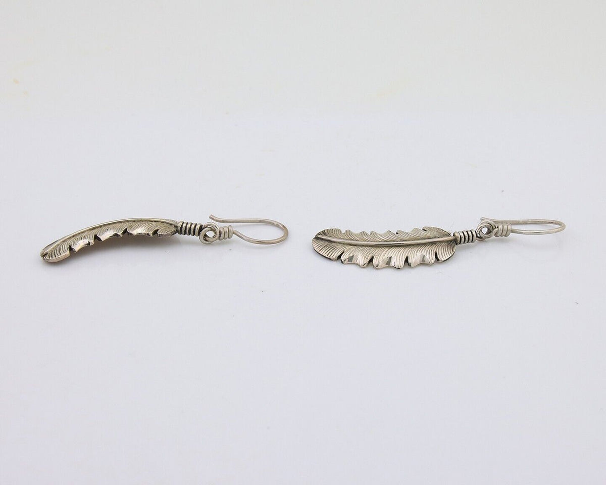 Navajo Eagle Feather Dangle Earrings 925 Silver Artist Signed D Lerma C.80's
