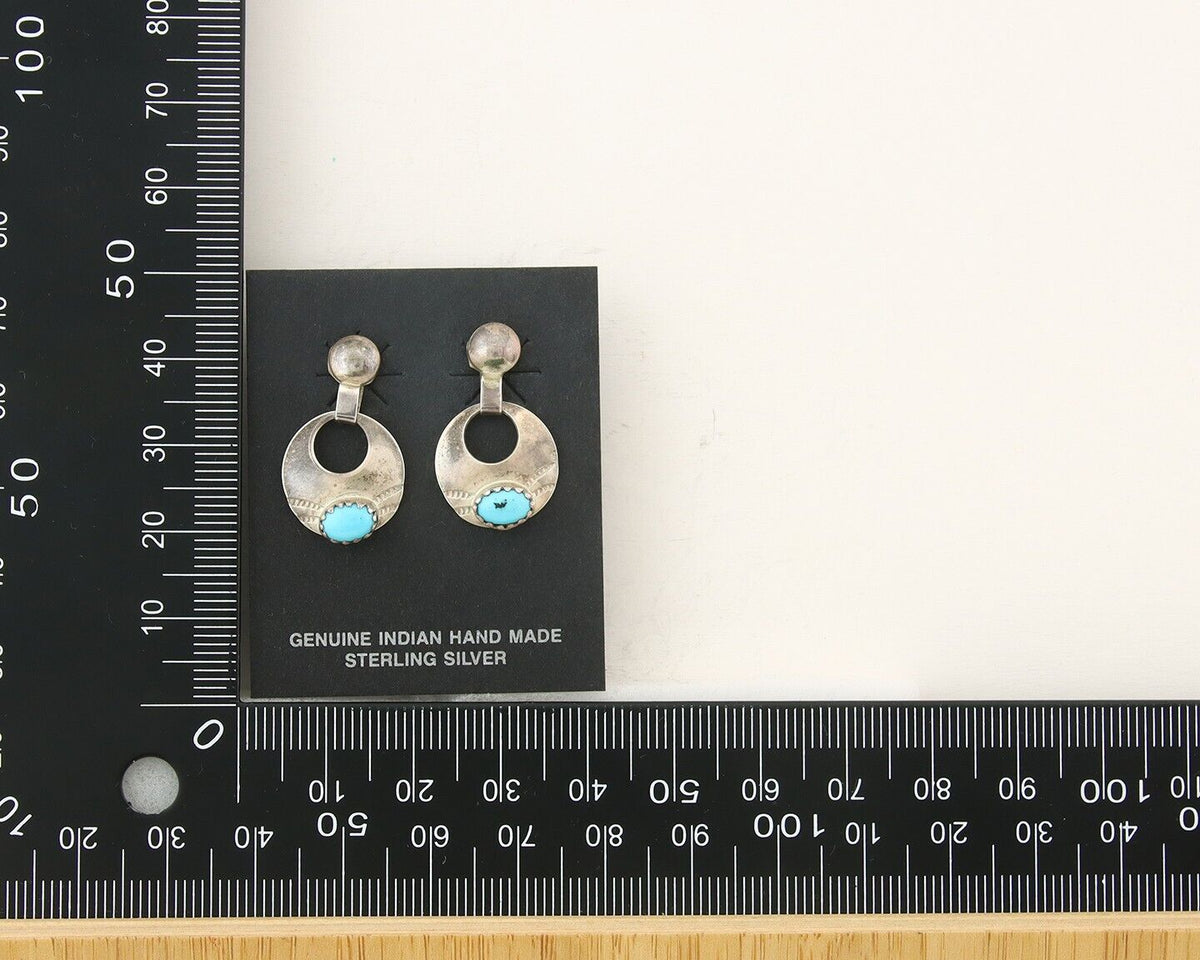 Navajo Dangle Earrings 925 Silver Natural Turquoise Native American Artist C80s