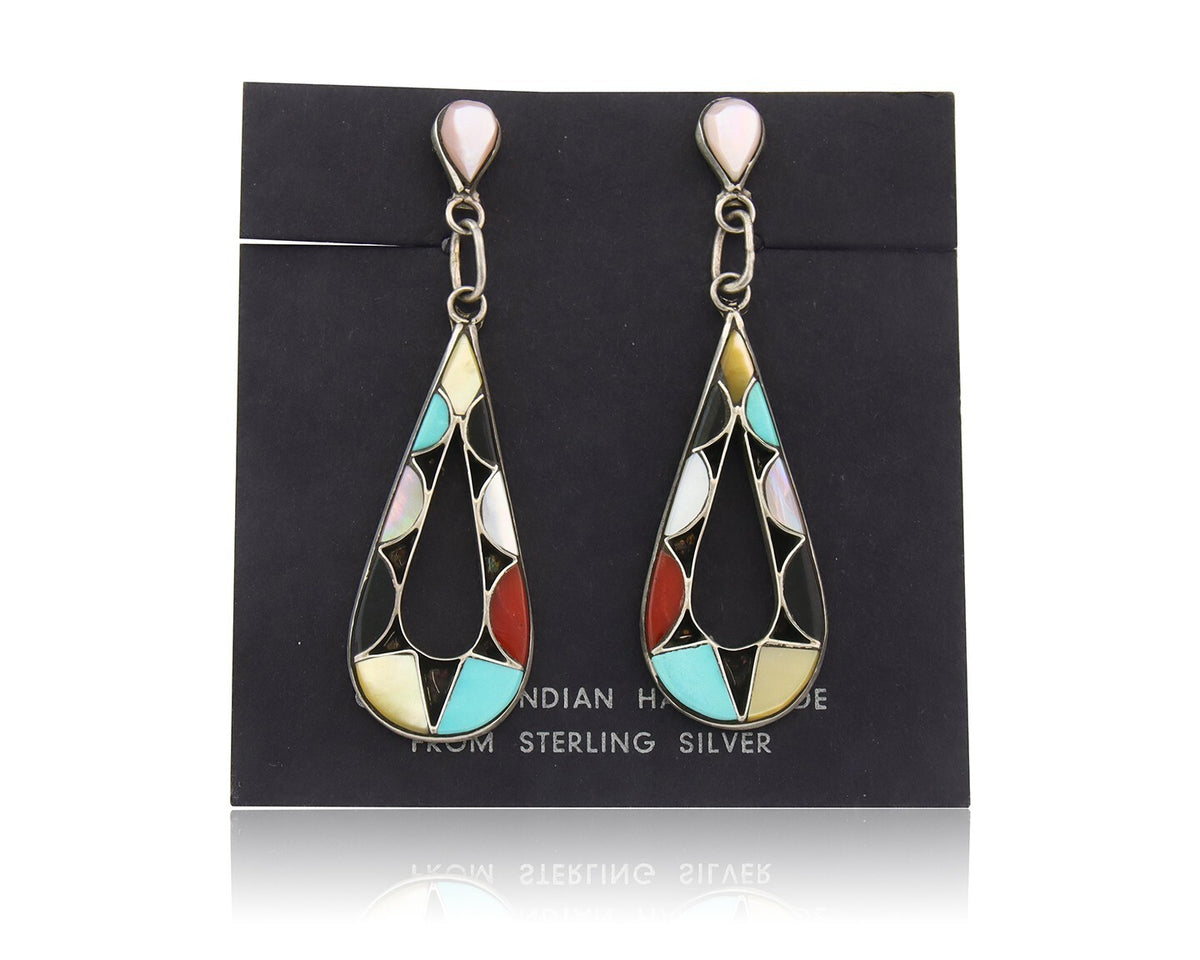 Navajo Earrings 925 Silver Natural Gemstone Native American Artist C.80's