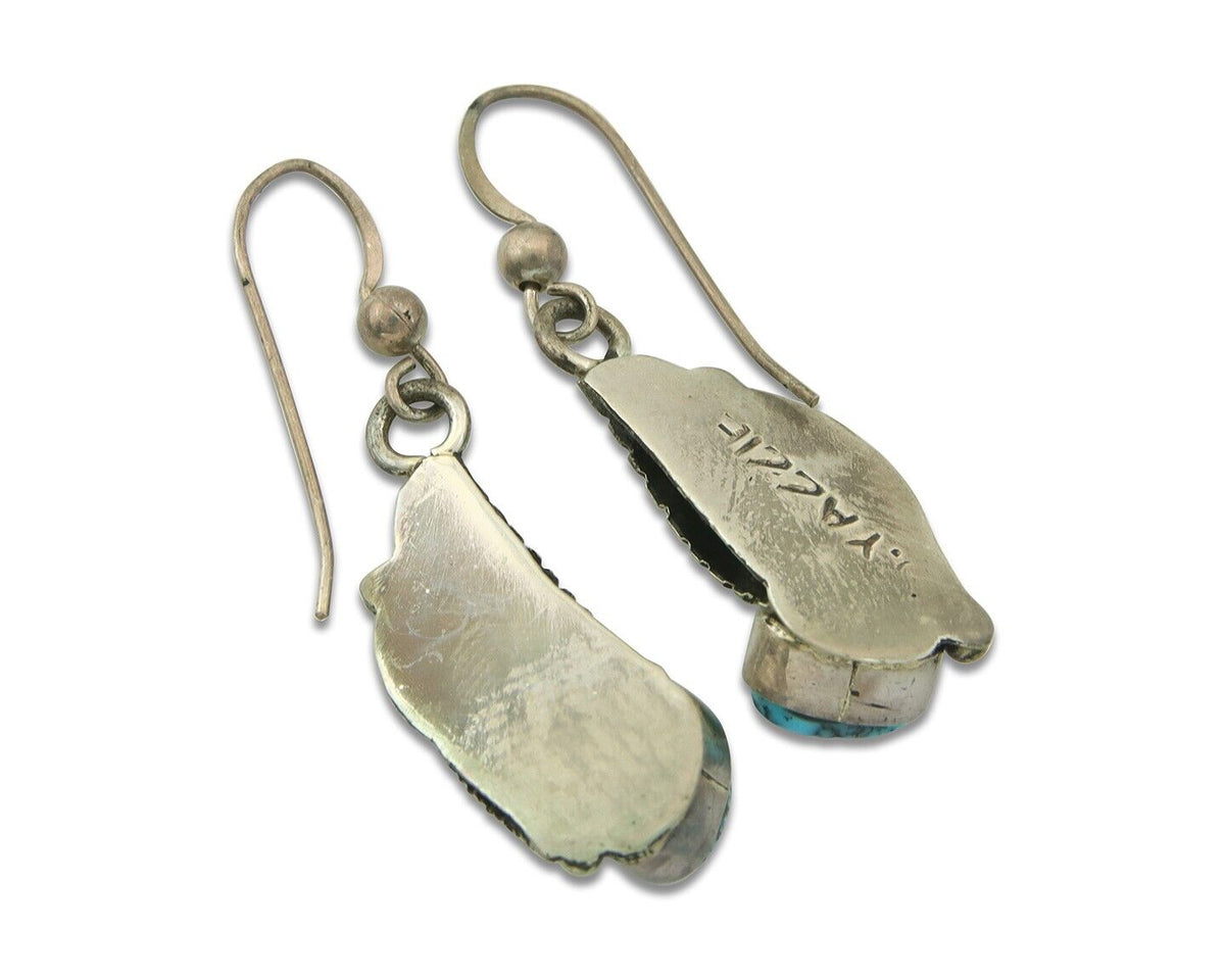 Navajo Earrings 925 Silver Natural Turquoise Artist Signed Yazzie C.80's