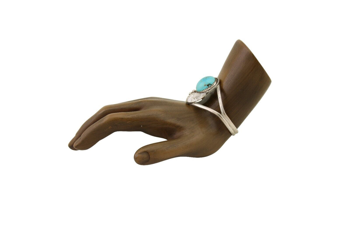 Navajo Hand Stamped Cuff Bracelet Turquoise 925 Silver Native American Artist