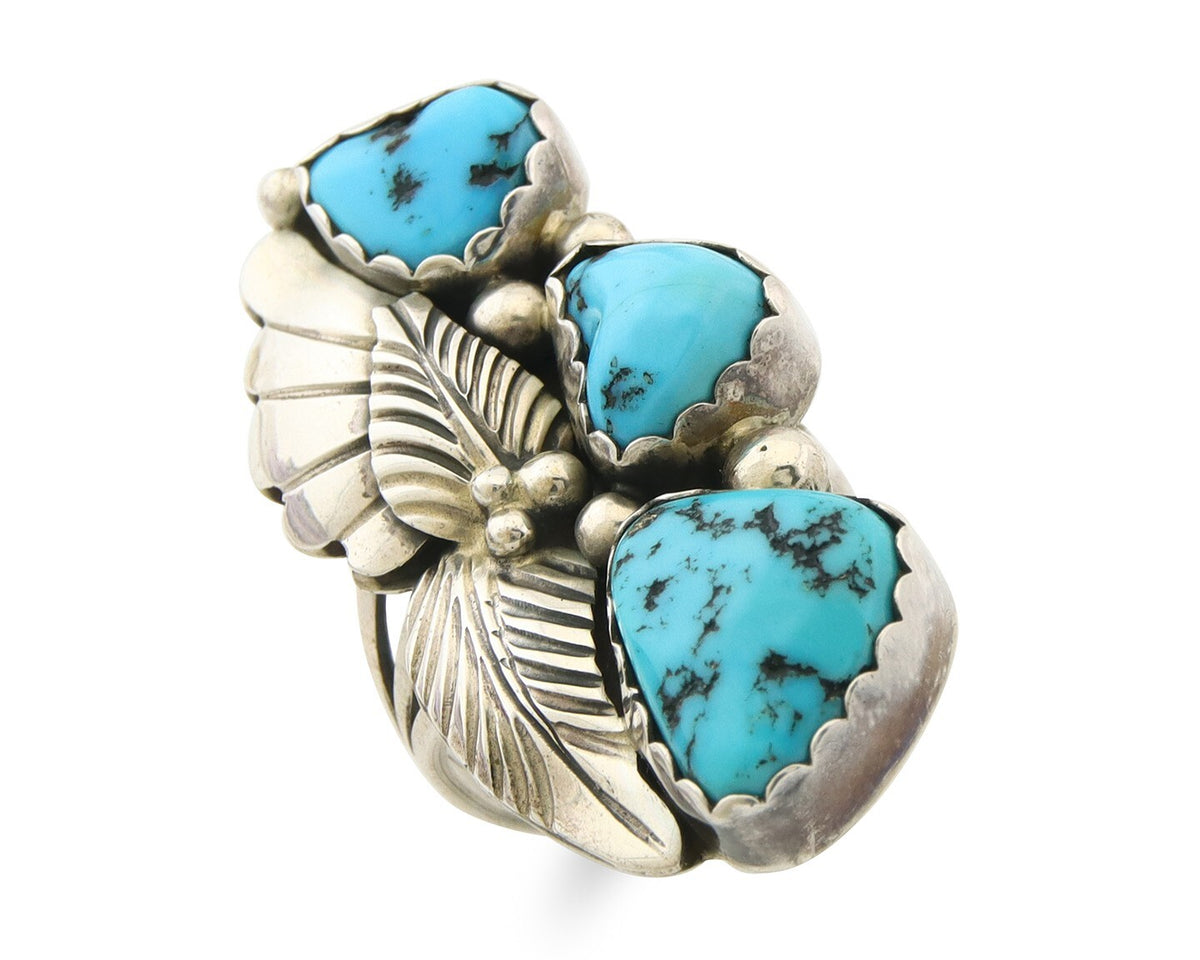 Navajo Ring 925 Sterling Natural Mined Turquoise Signed Arrow C.80's Size 8.25