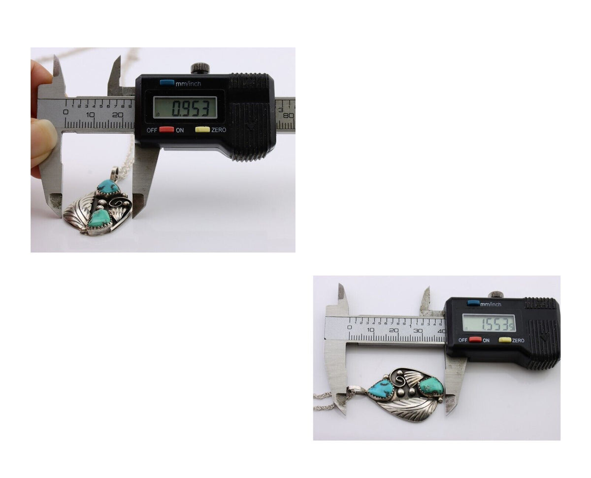 Navajo Turquoise Handmade Necklace 925 Silver Artist Signed PM C.80s