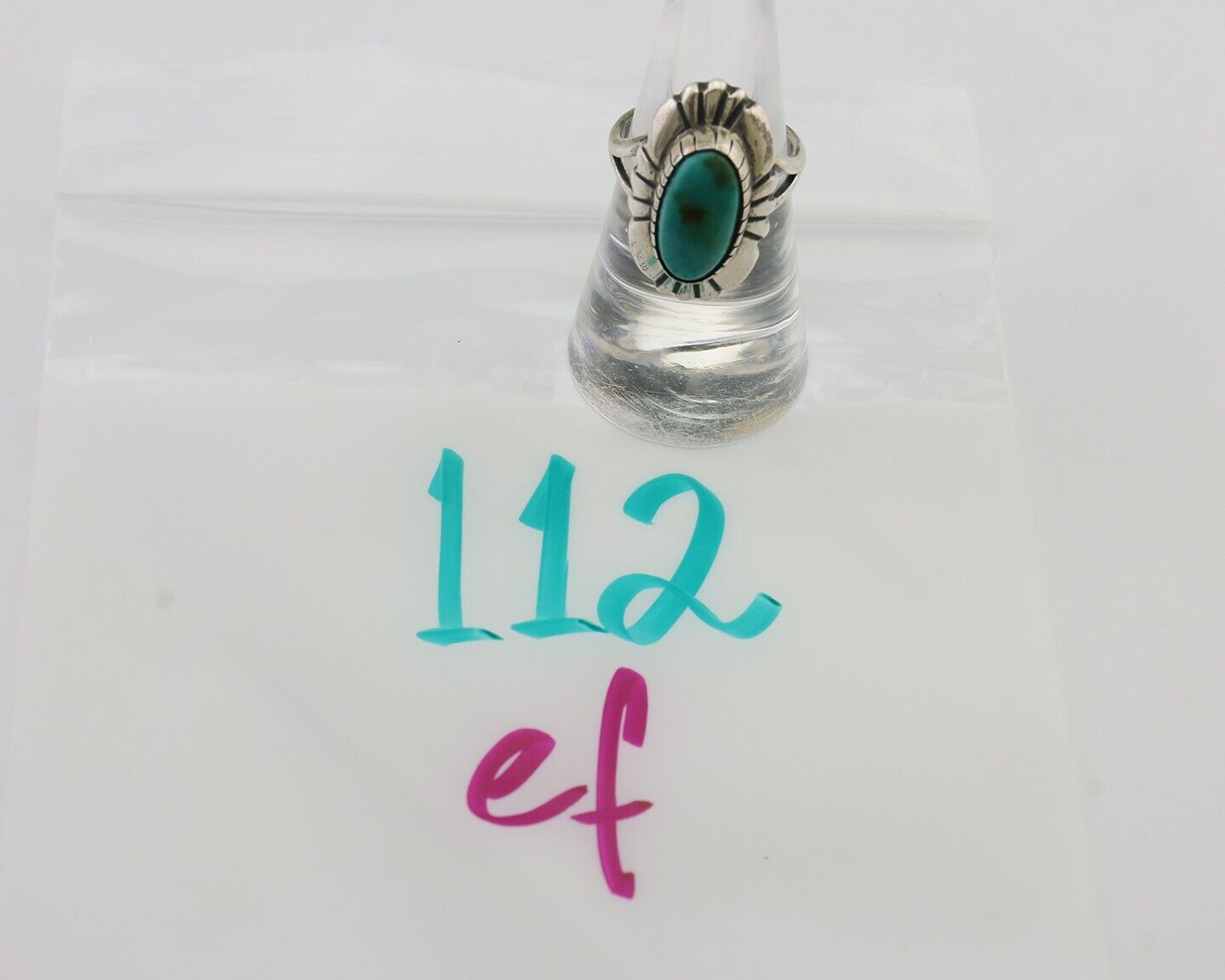 Navajo Ring 925 Silver Kingman Turquoise Signed M Montoya Size 7.0 C.80's