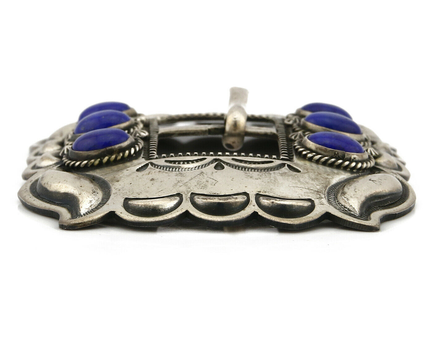 Navajo Belt Buckle .925 Silver Hand Stamped Artist Leonard Platero C.80's