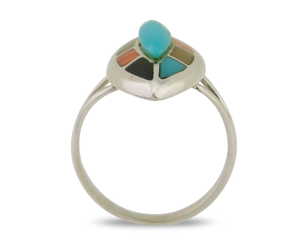 Navajo Ring 925 Silver Turquoise Shell Onyx Spiney Oyster Native Artist C80's