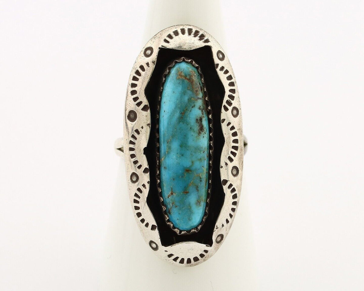 Navajo Ring 925 Silver Natural Kingman Turquoise Native American Artist C.80's