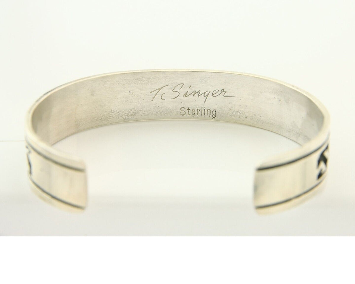 Navajo Bracelet 925 Silver Artist Signed Thomas Singer Cuff Made in the 1980's