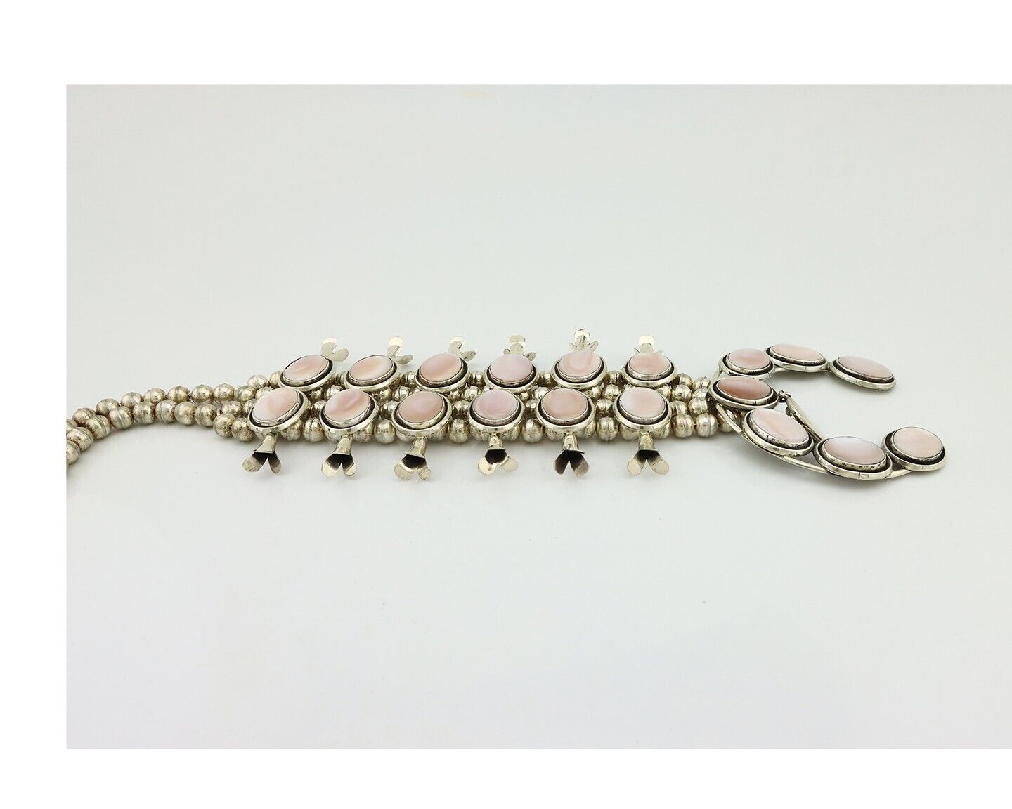 Navajo Squash Necklace 925 Silver Natural Pink Mussel Native American Artist C80