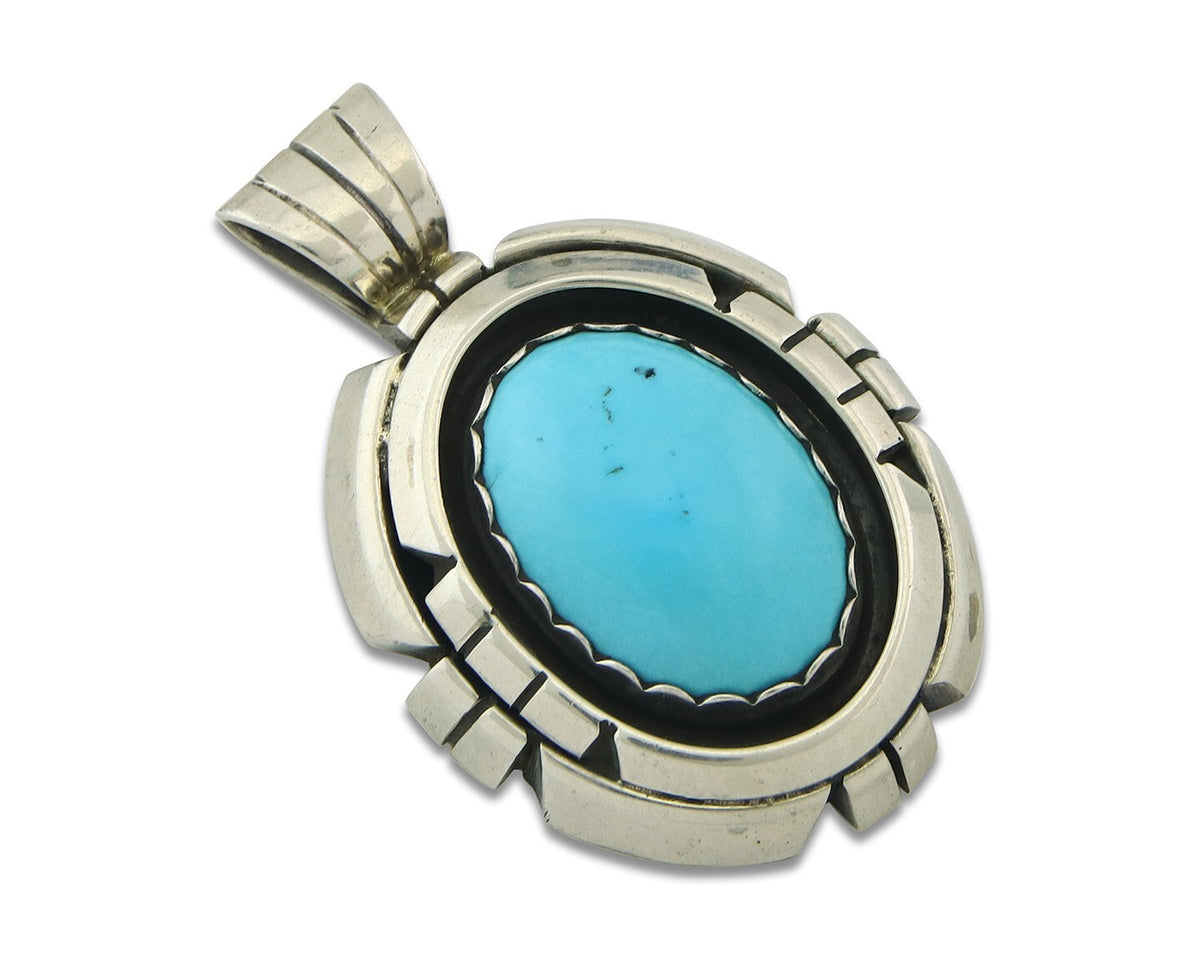 Navajo Sterling Silver Pendant Turquoise Authentic Vintage Signed